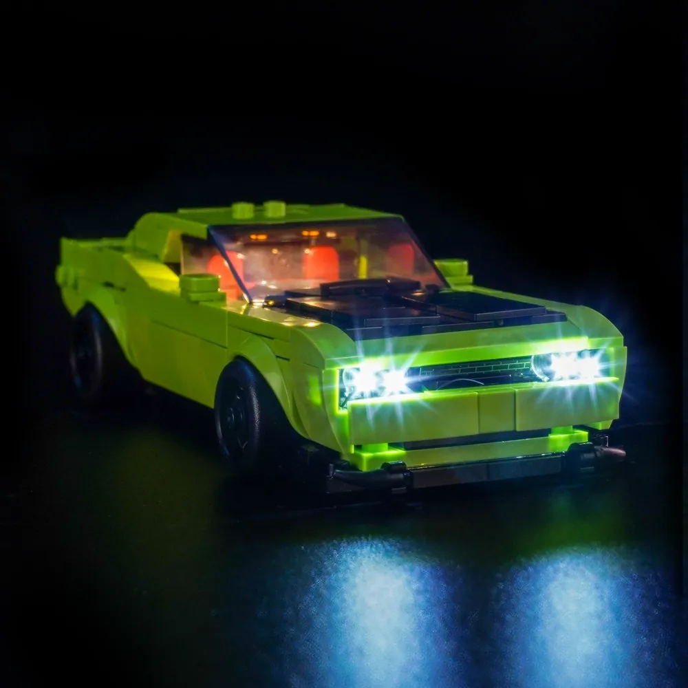 BrickBling LED lighting kit for LEGO Speed Champions 77237 Dodge Challenger SRT Hellcat, front headlights glow