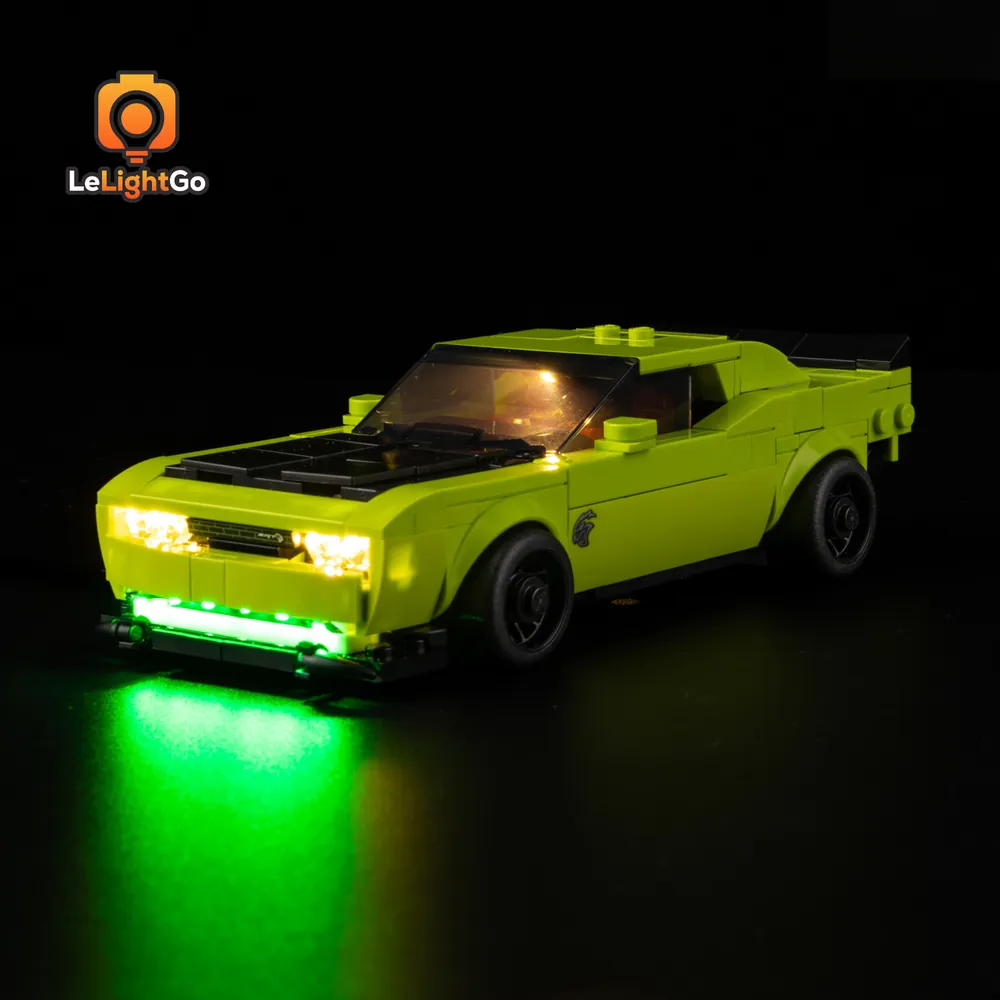 LeLightGo LED lighting kit for LEGO 77237 Dodge Challenger SRT Hellcat, side and front lights