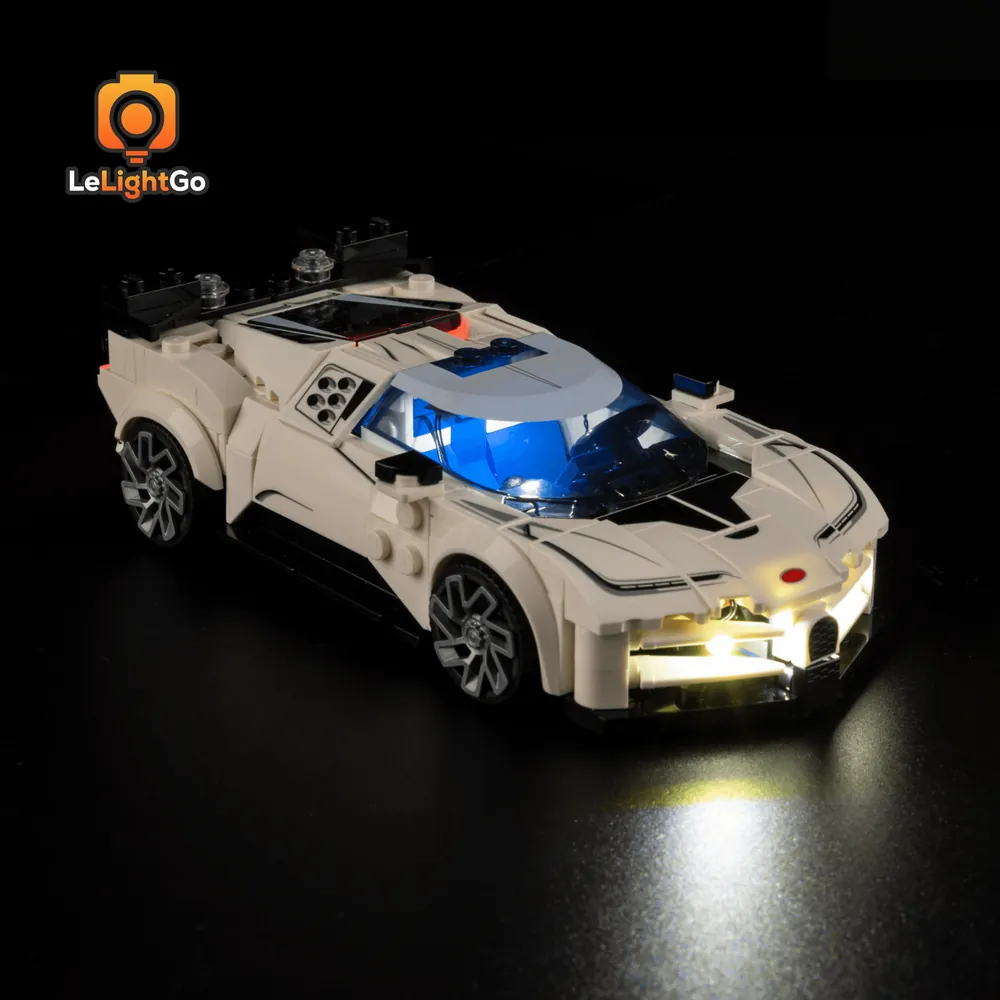 LeLightGo LED kit for LEGO Bugatti Centodieci, illuminating key details