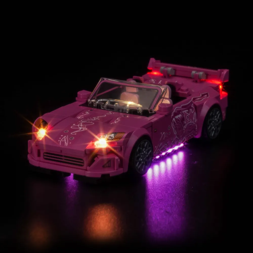 BrickBling LED kit for LEGO Honda S2000 77241 installed with glowing headlights