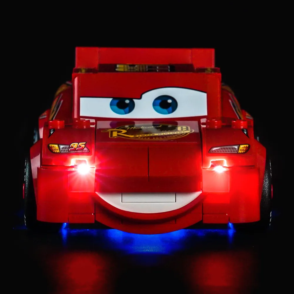 BrickBling LED kit for LEGO Lightning McQueen 77255 underglow in dim room