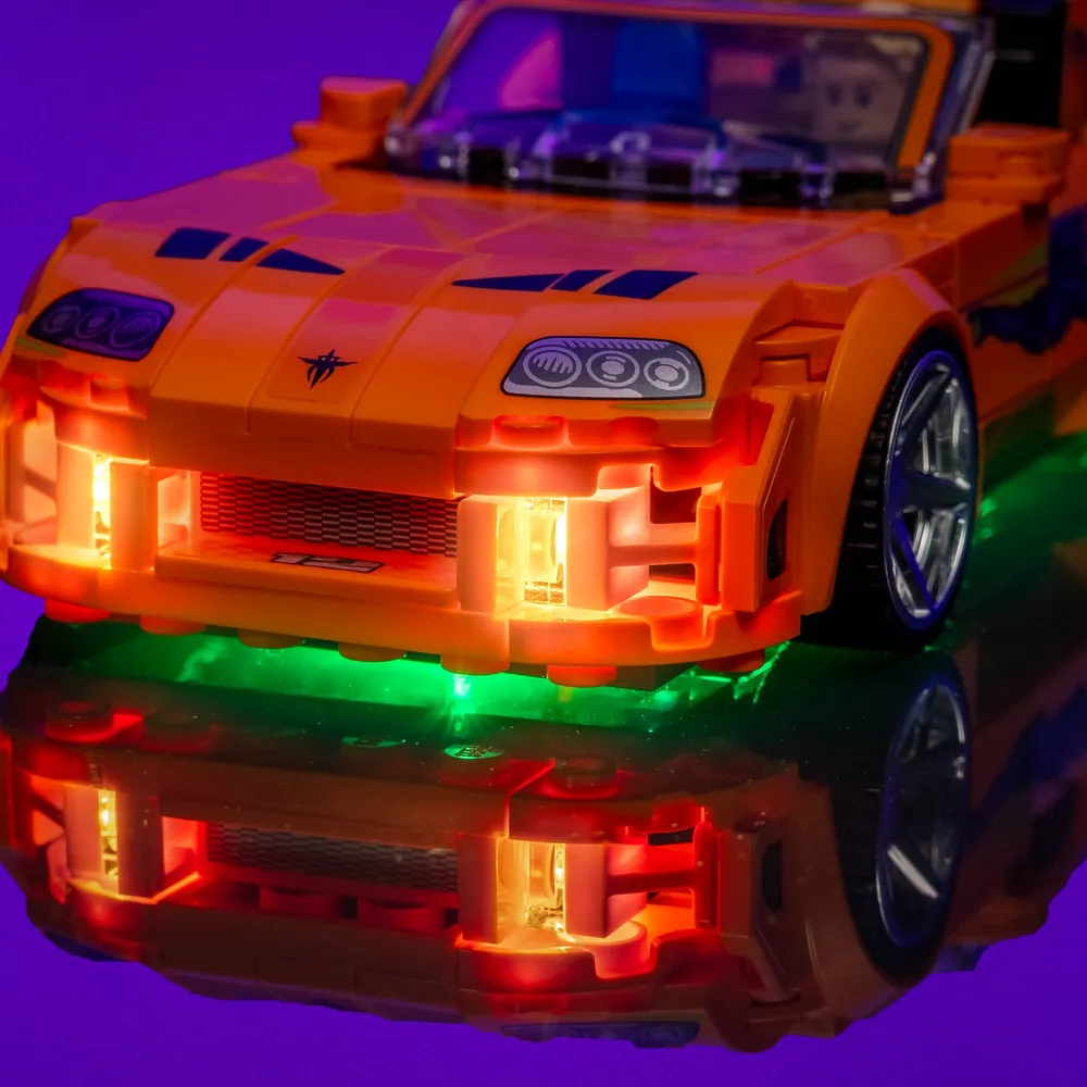 LightMyBricks kit illuminated wheel arches on LEGO Supra MK4