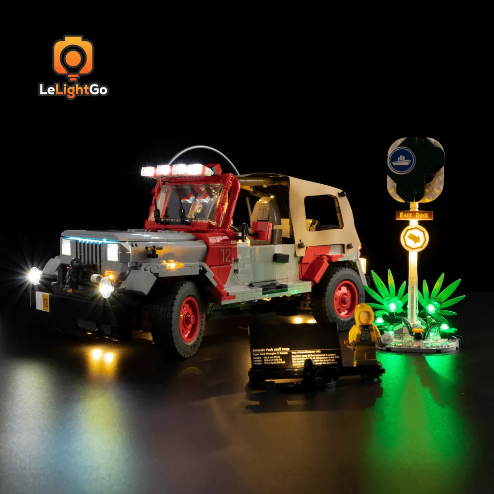 LeLightGo LED kit for LEGO Jurassic Park Jeep Wrangler 77984 with interior and grille lights