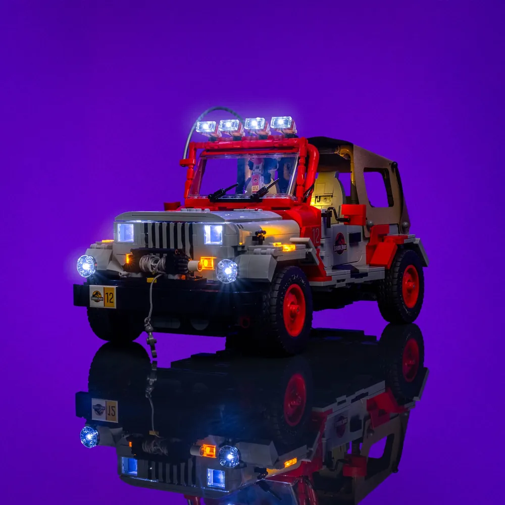 LightMyBricks LED kit for LEGO Jurassic Park Jeep Wrangler 77984 with premium lighting coverage