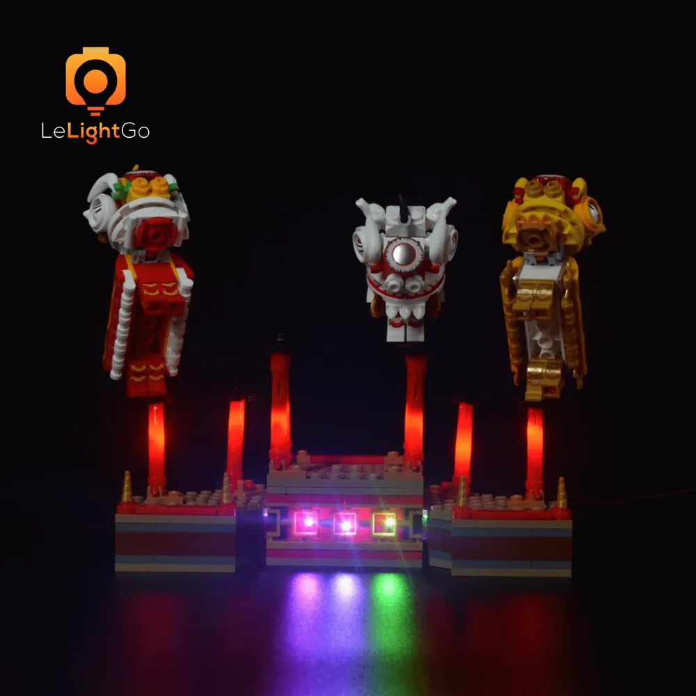 Close-up of modular micro-LEDs on LEGO Lion Dance 80104