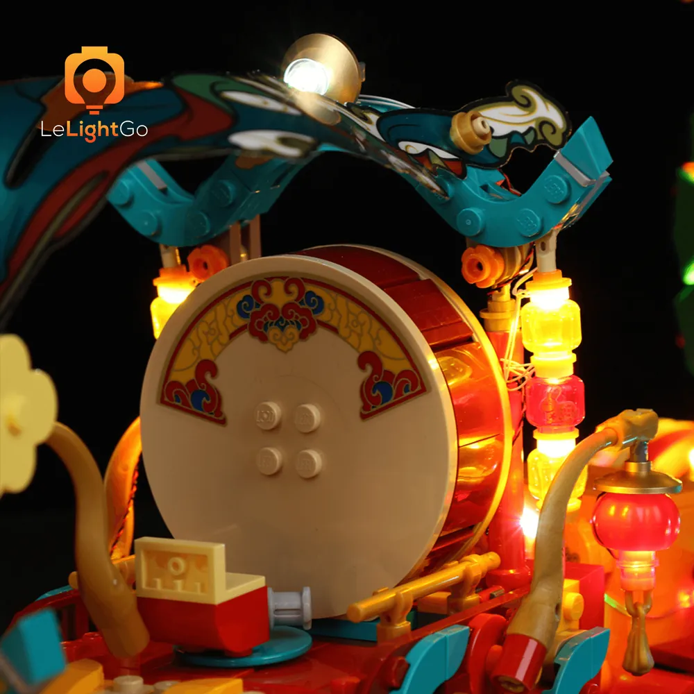 LEGO 80111 Lunar New Year Parade lit by LeLightGo modular micro-LEDs