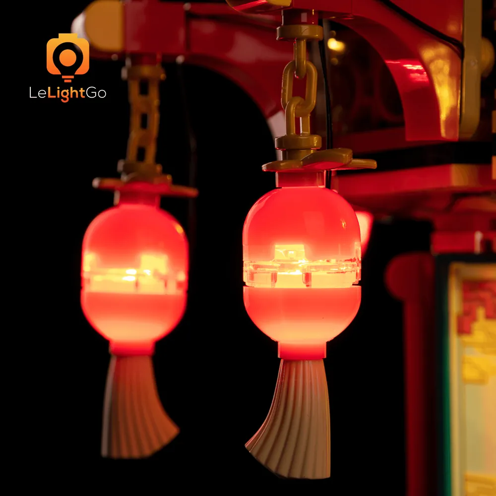 LeLightGo LED wiring snaking through the LEGO lantern's open sections