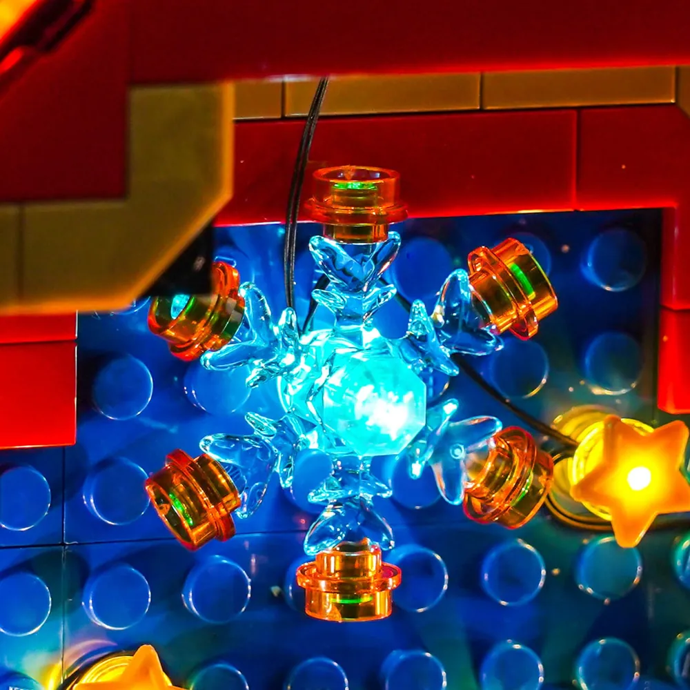 Close-up of BrickBling micro-LEDs illuminating the rotating lantern scene