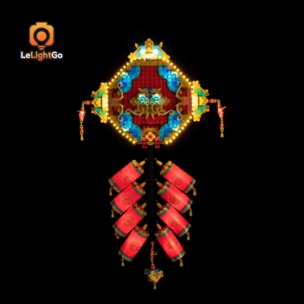 LeLightGo LED kit illuminating LEGO Fortune Firecracker 80118 lantern interior