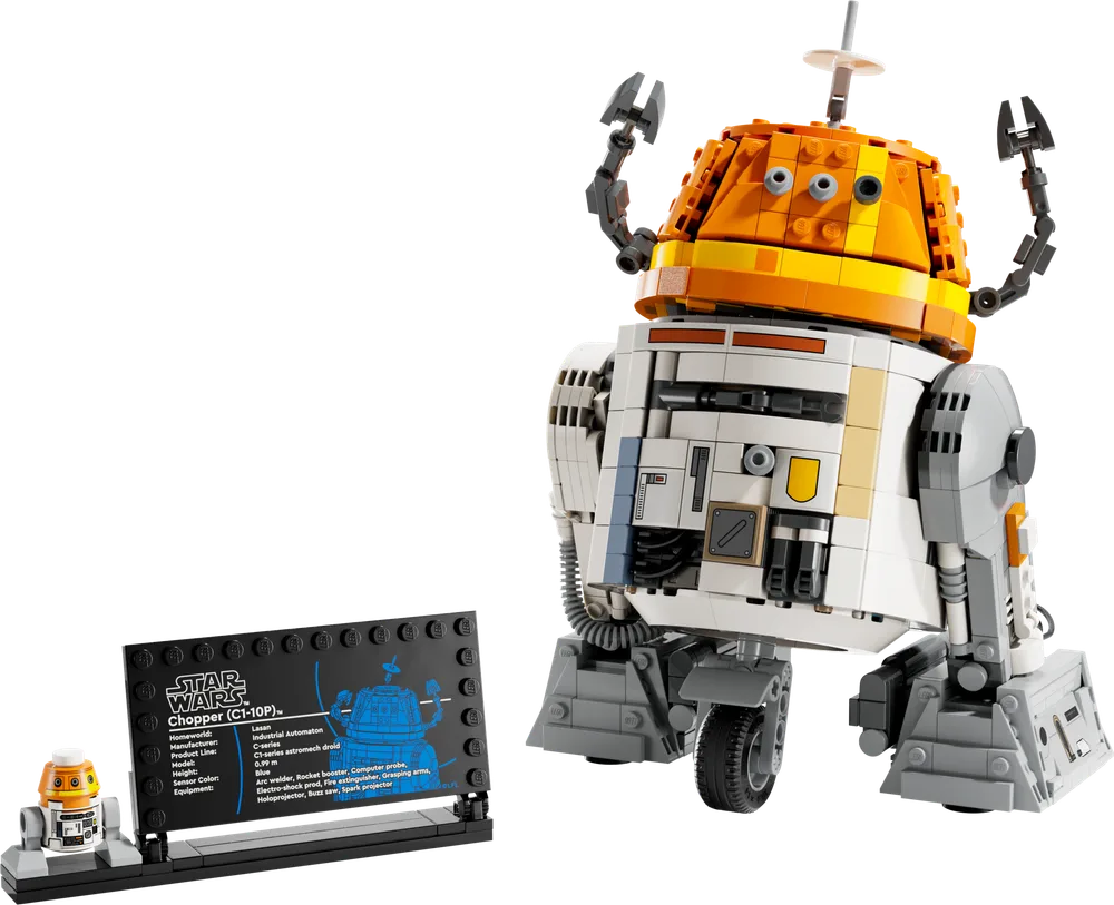 LEGO Star Wars Chopper (C1-10P) droid build with display plaque and mini-figure.