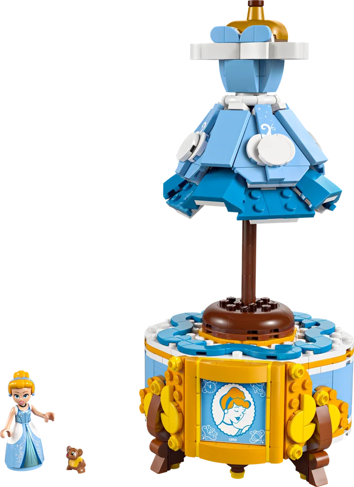 Cinderella's transforming dress and a miniature Cinderella minifigure with a small mouse.
