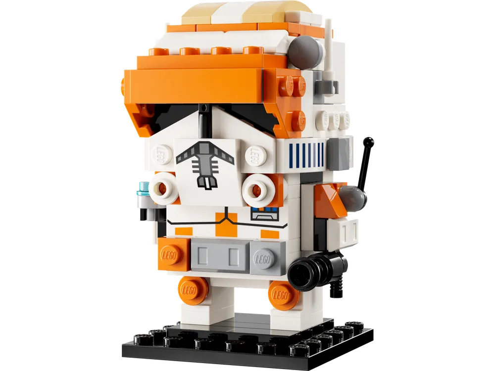 Close-up of LEGO BrickHeadz Clone Commander Cody, showing detailed helmet construction.