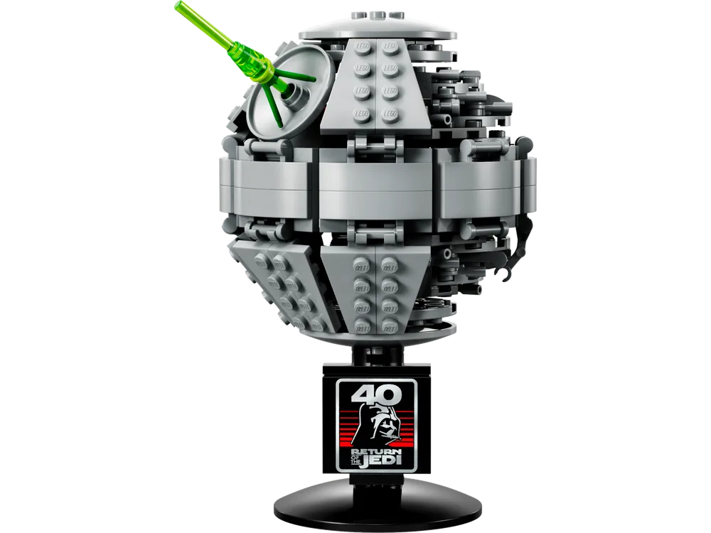 LEGO Star Wars 40591 Death Star II model on a black display stand against a white background.