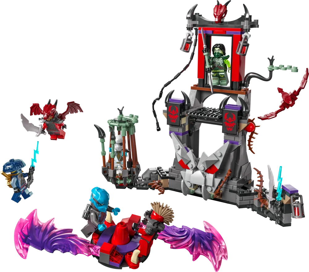 LEGO Ninjago Dragonian Storm Village set 71841 with minfigures and red dragon tower
