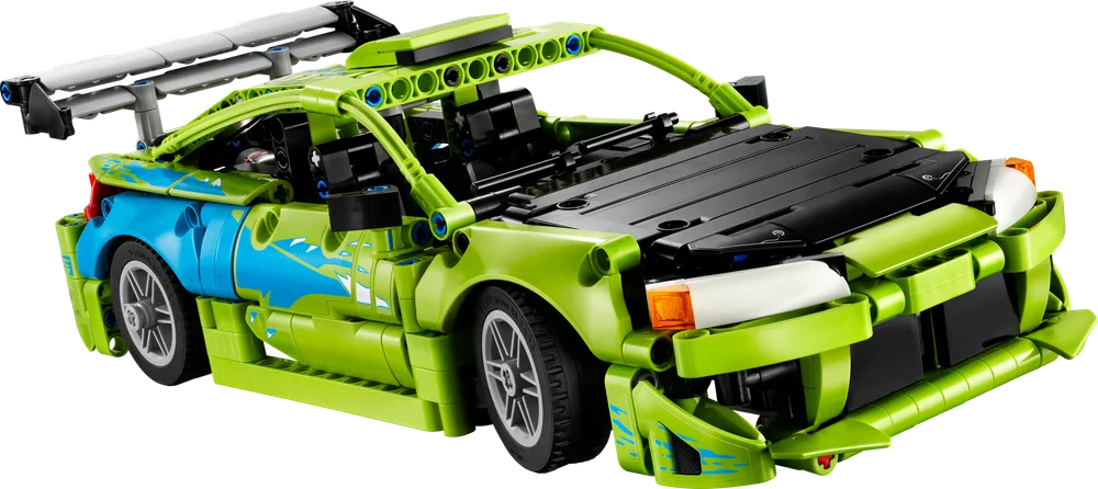 Front three-quarter view of the LEGO Technic Fast & Furious Mitsubishi Eclipse build.