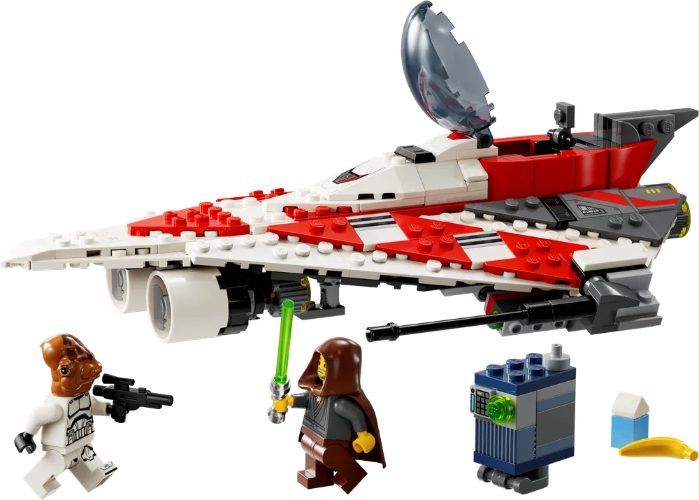 LEGO Star Wars Jedi Bob's Starfighter with Jedi Bob and a Clone Trooper minifigure.