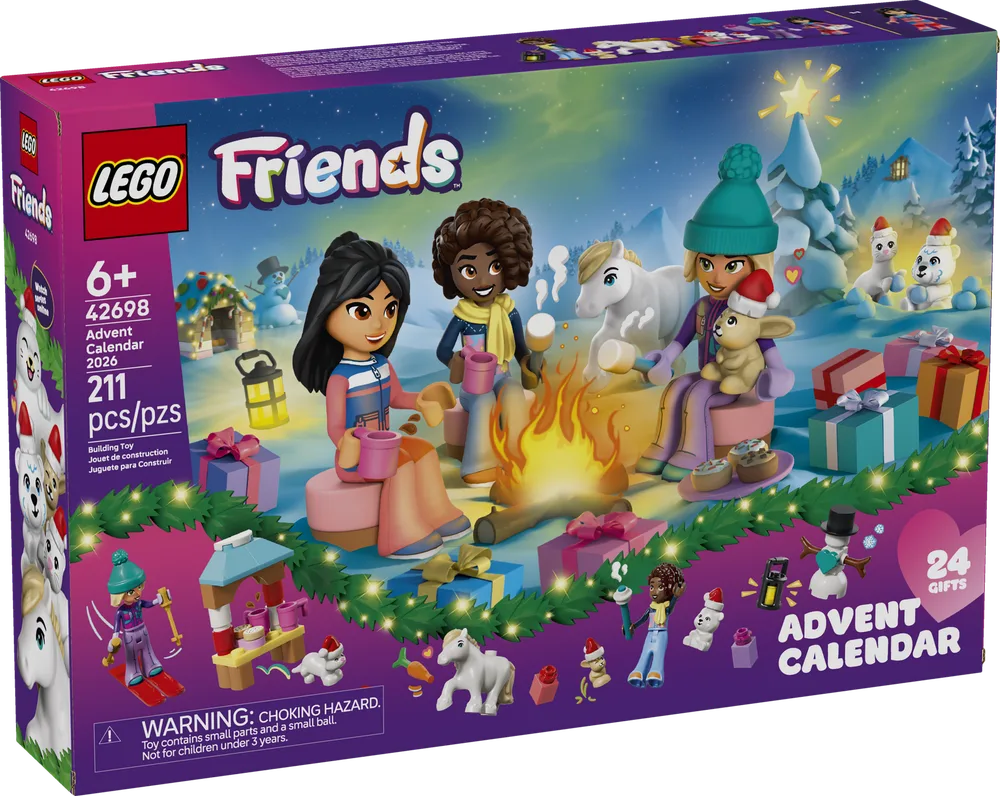 LEGO Friends Advent Calendar 2026 box art showing three friends around a campfire.