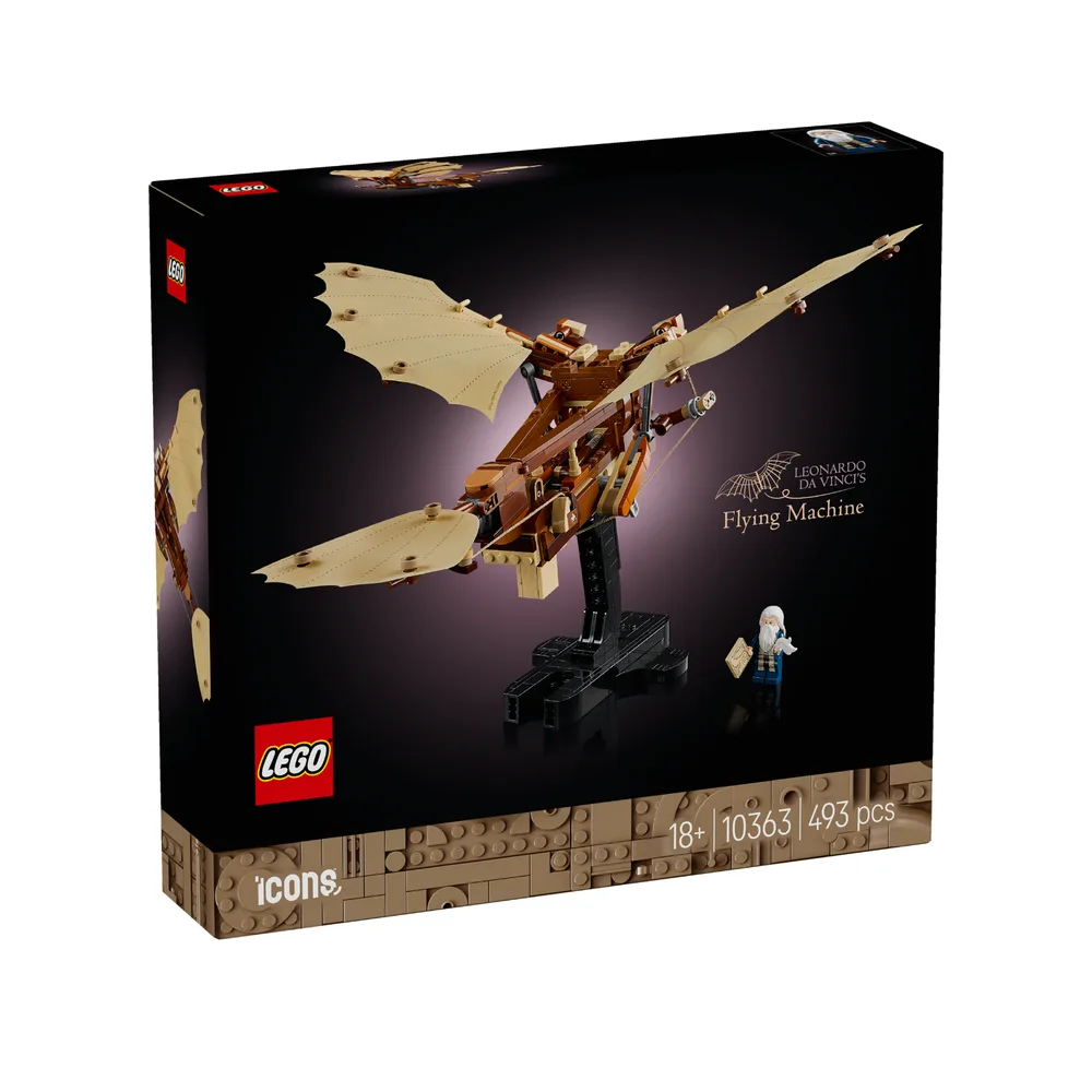 LEGO Icons Leonardo da Vinci’s Flying Machine (10363) box front, showing the assembled model and minifigure.