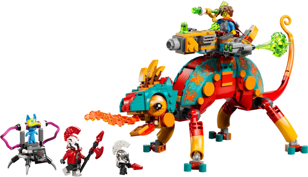 Full LEGO DreamZzz 71492 Mateo's Fire Chameleon set with Mateo, Z-Blob, Grimspawn, and Night Hunter minifigures.