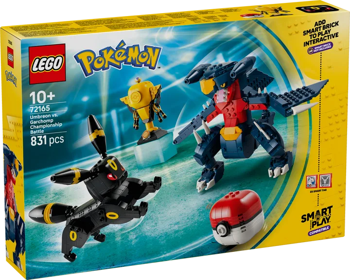 Front view of the LEGO Pokémon Umbreon vs. Garchomp Championship Battle set box.
