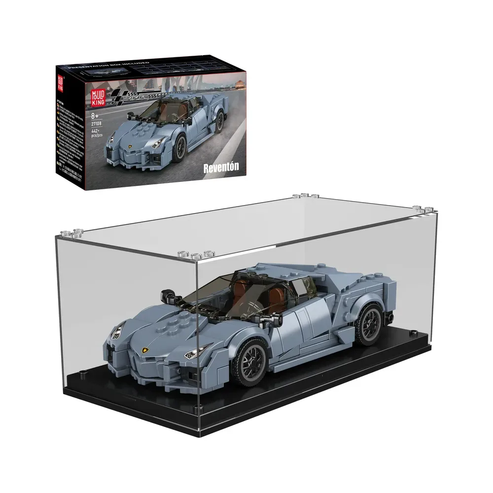 Mould King Reventón Blue Hypercar Model 27108 with presentation box and display case