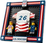 LEGO U.S. Soccer jersey frame with minifigures.
