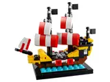 Detailed view of the micro LEGO pirate ship.