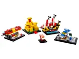Four miniature LEGO models representing classic themes, plus a 60-year anniversary tile.