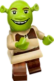 Close-up of Shrek LEGO Minifigure.