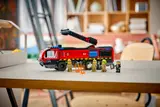Complete LEGO fire truck set display.