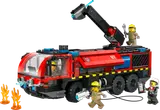 LEGO City Airport Fire Rescue Truck with minifigures and fire.
