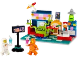 LEGO Alien Space Diner set 40687 with alien chef, astronauts, and colorful diner.