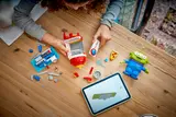 LEGO pieces with digital instructions.