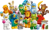 A full collection of LEGO Minifigure Series 28 animal costumes.