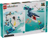 Back of LEGO Antarctic Animals Science Kit box, showing play features.
