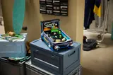 Pinball machine in retro room.