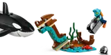 Shipwreck, diver, and orca.