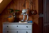 LEGO AT-ST on rustic dresser.
