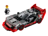 LEGO Audi S1 e-tron quattro with minifigure on white background.