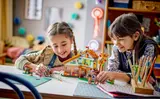 Children playing with the horse stable set.