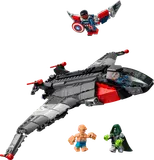 Quinjet with Captain America, Doctor Doom, and The Thing minifigures.