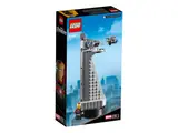 Back of LEGO Avengers Tower set box.
