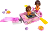 Close-up of the axolotl boat with Léo minifigure rowing.