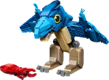 Blue and tan LEGO Pteranodon with red crab.