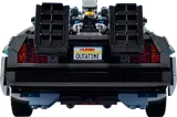 Rear view of LEGO DeLorean with "OUTATIME" plate.