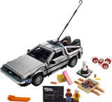 LEGO DeLorean Time Machine set with minifigures and accessories.
