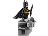 LEGO Batman minifigure on a detailed rooftop display.