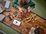 Overhead view of LEGO Battle Droid build in progress.