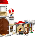 Castle interior with fireplace, bookshelves, and Toad.
