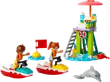 Water scooters, lifeguard tower, dolphin.